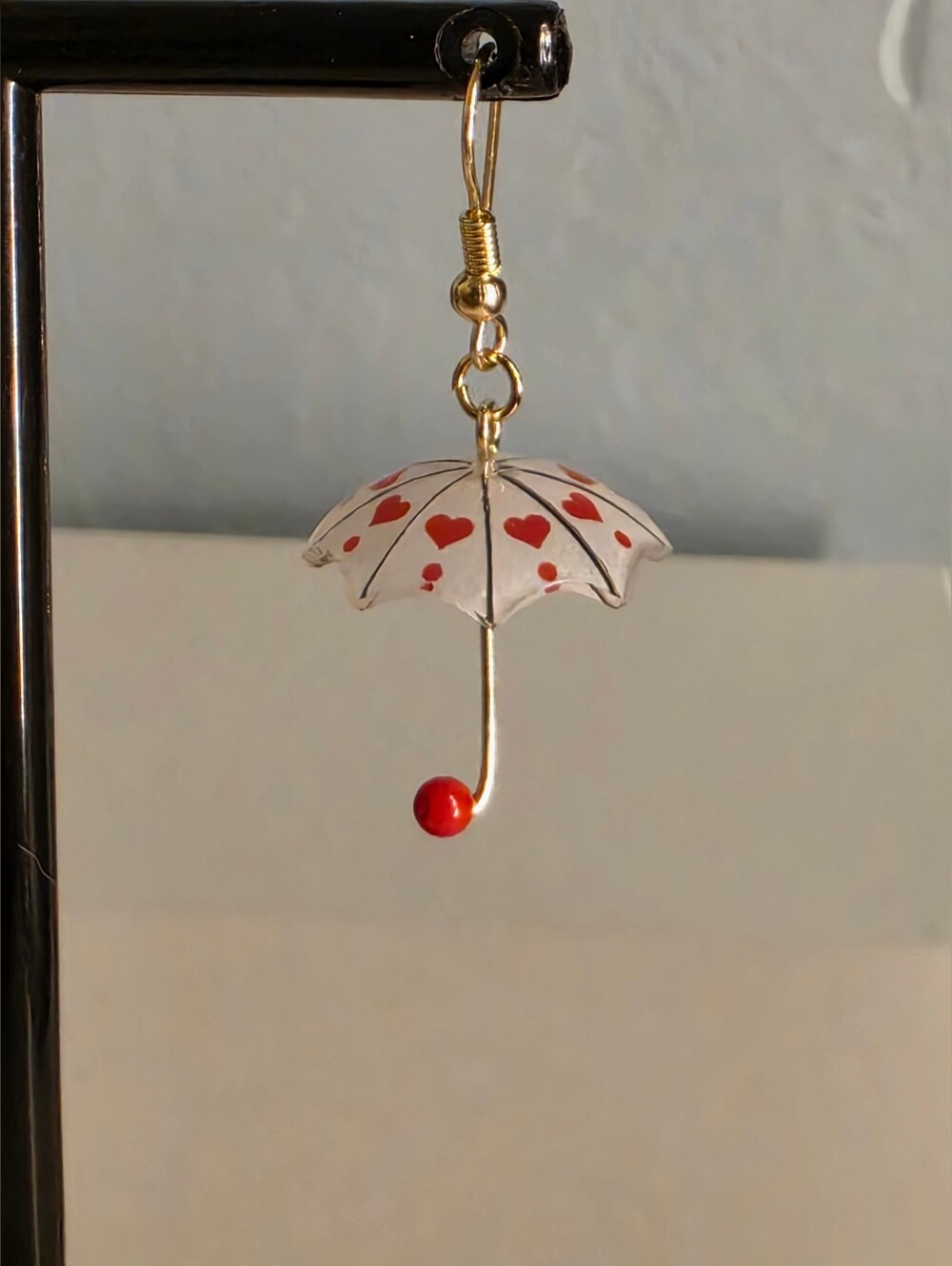Whimsicle Mini Umbrella Heart Drop Earrings - White & Red